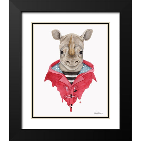 Rhino in a Raincoat Black Modern Wood Framed Art Print with Double Matting by Nieman, Rachel