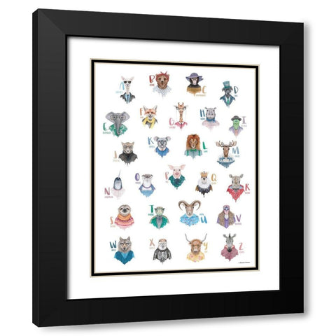 Animal Alphabet Poster Black Modern Wood Framed Art Print with Double Matting by Nieman, Rachel