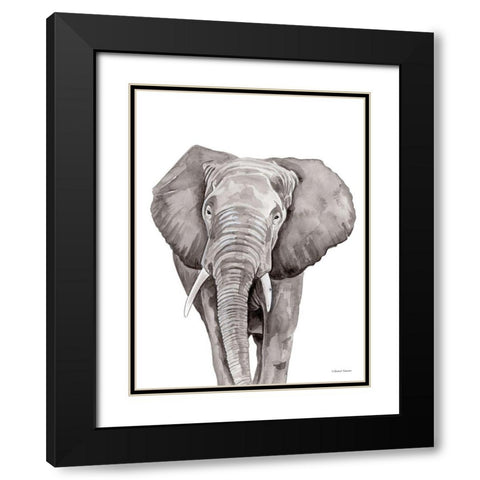 Safari Elephant Peek-a-boo Black Modern Wood Framed Art Print with Double Matting by Nieman, Rachel
