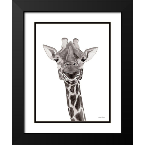 Safari Giraffe Peek-a-boo Black Modern Wood Framed Art Print with Double Matting by Nieman, Rachel