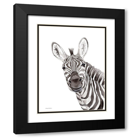 Safari Zebra Peek-a-boo Black Modern Wood Framed Art Print with Double Matting by Nieman, Rachel