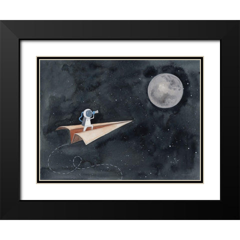 Paper Airplane to the Moon Black Modern Wood Framed Art Print with Double Matting by Nieman, Rachel