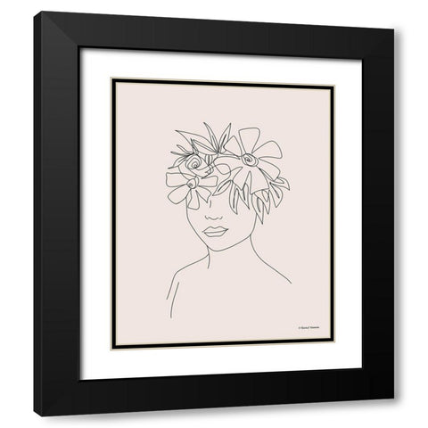 Head Full of Flowers Line Drawing Black Modern Wood Framed Art Print with Double Matting by Nieman, Rachel