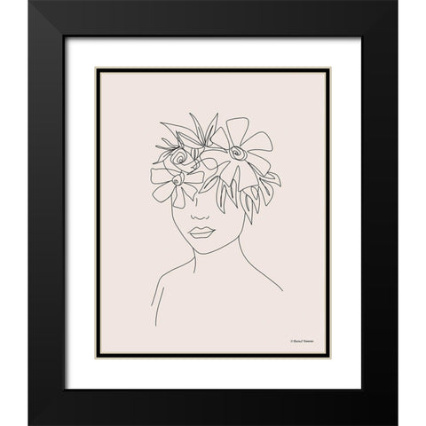 Head Full of Flowers Line Drawing Black Modern Wood Framed Art Print with Double Matting by Nieman, Rachel