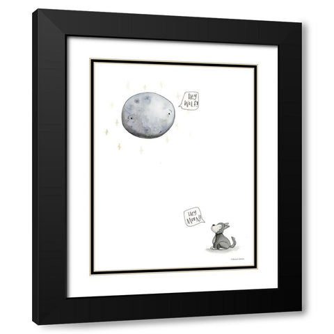 Wolf and the Moon Black Modern Wood Framed Art Print with Double Matting by Nieman, Rachel
