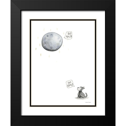 Wolf and the Moon Black Modern Wood Framed Art Print with Double Matting by Nieman, Rachel