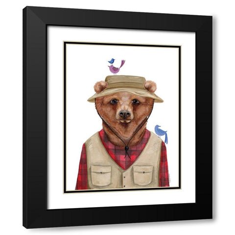Camping Bear Black Modern Wood Framed Art Print with Double Matting by Nieman, Rachel
