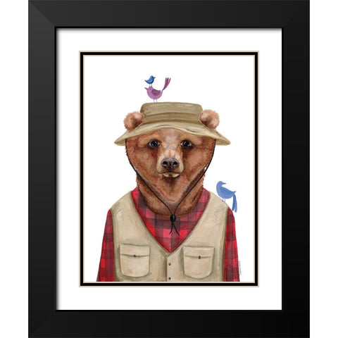 Camping Bear Black Modern Wood Framed Art Print with Double Matting by Nieman, Rachel
