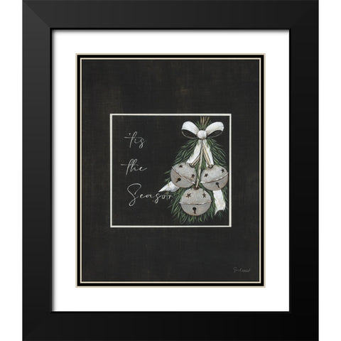 Tis the Season Bells Black Modern Wood Framed Art Print with Double Matting by Soulspeak And Sawdust