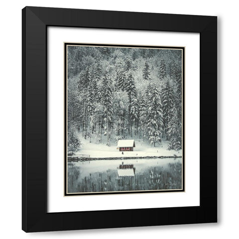 Cabin in the Woods Black Modern Wood Framed Art Print with Double Matting by Ball, Susan