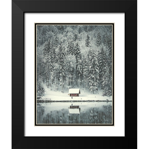 Cabin in the Woods Black Modern Wood Framed Art Print with Double Matting by Ball, Susan