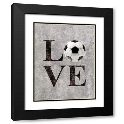 LOVE Soccer Black Modern Wood Framed Art Print with Double Matting by Ball, Susan