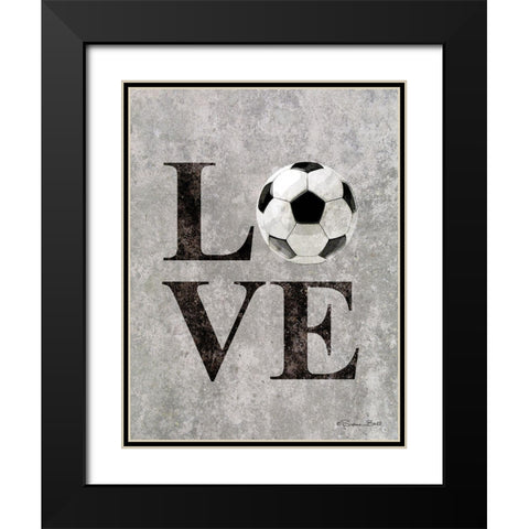 LOVE Soccer Black Modern Wood Framed Art Print with Double Matting by Ball, Susan