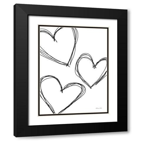 Doodle Hearts Black Modern Wood Framed Art Print with Double Matting by Ball, Susan