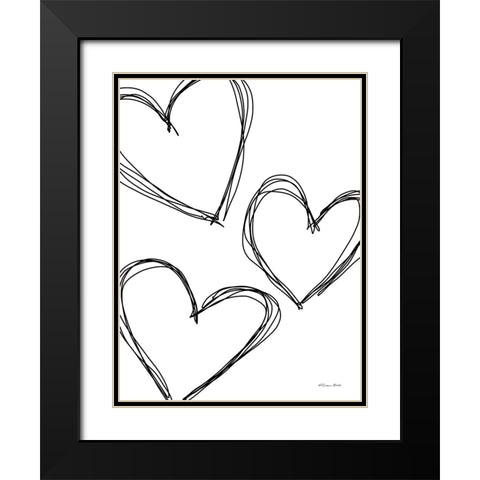 Doodle Hearts Black Modern Wood Framed Art Print with Double Matting by Ball, Susan