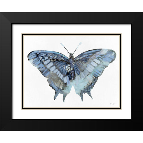 Blue Butterfly Black Modern Wood Framed Art Print with Double Matting by Stellar Design Studio