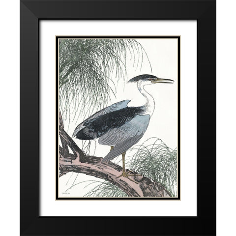 Perched Heron Black Modern Wood Framed Art Print with Double Matting by Stellar Design Studio