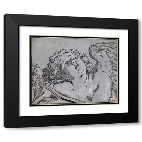 Cupid Black Modern Wood Framed Art Print with Double Matting by Stellar Design Studio