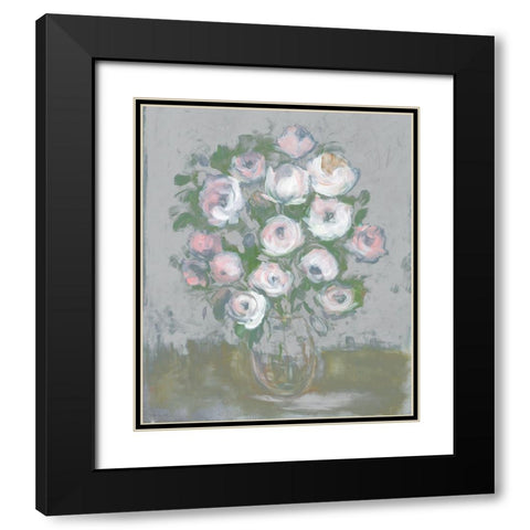 Painterly Pink Posies Black Modern Wood Framed Art Print with Double Matting by Stellar Design Studio