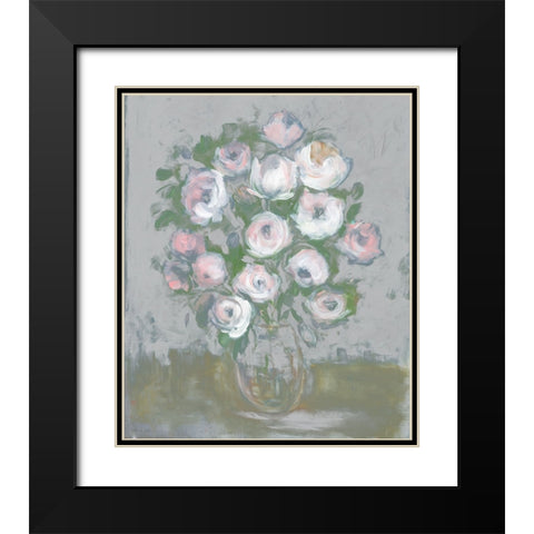 Painterly Pink Posies Black Modern Wood Framed Art Print with Double Matting by Stellar Design Studio