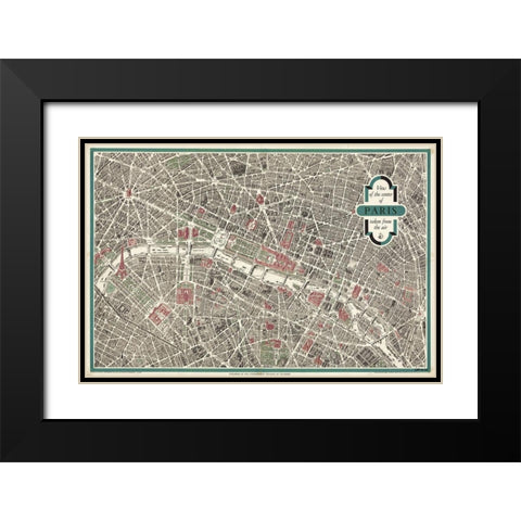 Map of Paris Black Modern Wood Framed Art Print with Double Matting by Stellar Design Studio