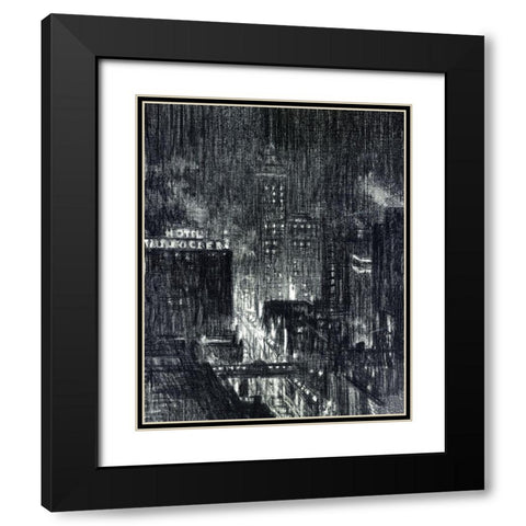 Manhattan Night Black Modern Wood Framed Art Print with Double Matting by Stellar Design Studio