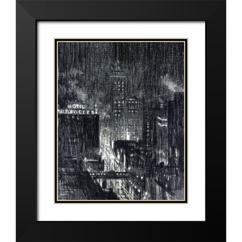 Manhattan Night Black Modern Wood Framed Art Print with Double Matting by Stellar Design Studio