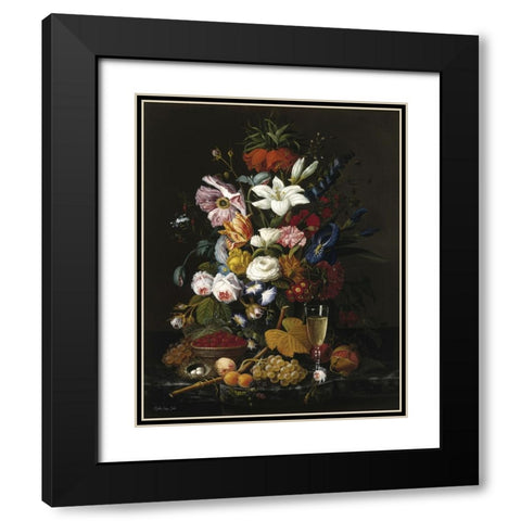 Floral Mix Black Modern Wood Framed Art Print with Double Matting by Stellar Design Studio