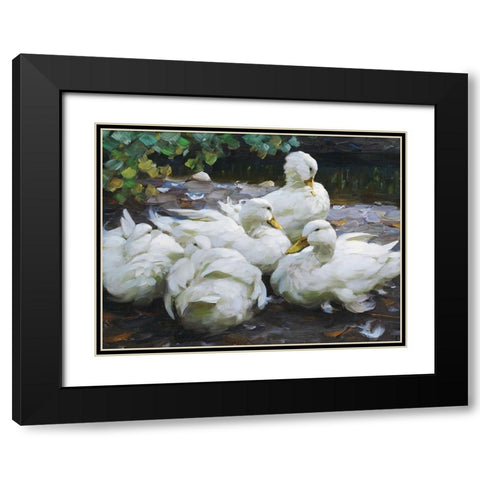 Ducks by the Lake 2 Black Modern Wood Framed Art Print with Double Matting by Stellar Design Studio