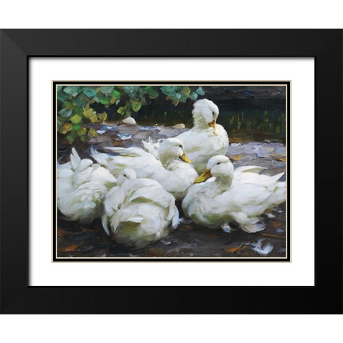 Ducks by the Lake 2 Black Modern Wood Framed Art Print with Double Matting by Stellar Design Studio