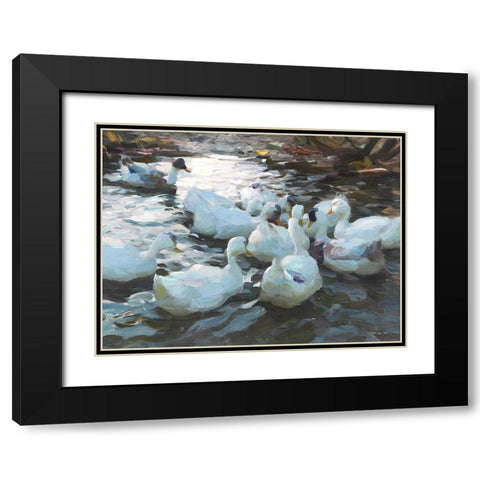 Ducks by the Lake 3 Black Modern Wood Framed Art Print with Double Matting by Stellar Design Studio