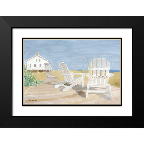 Beach Chairs 1 Black Modern Wood Framed Art Print with Double Matting by Stellar Design Studio