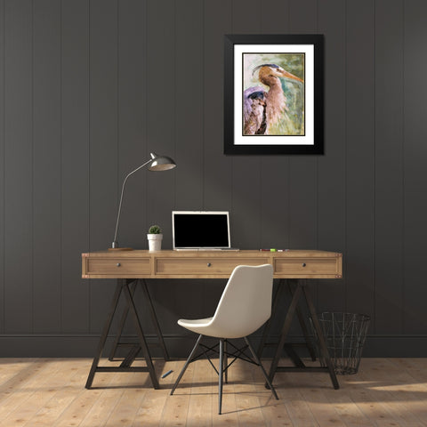 Blue Heron Black Modern Wood Framed Art Print with Double Matting by Stellar Design Studio