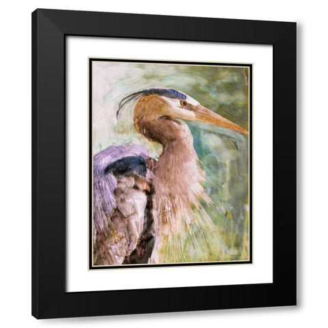 Blue Heron Black Modern Wood Framed Art Print with Double Matting by Stellar Design Studio