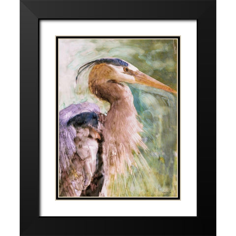 Blue Heron Black Modern Wood Framed Art Print with Double Matting by Stellar Design Studio