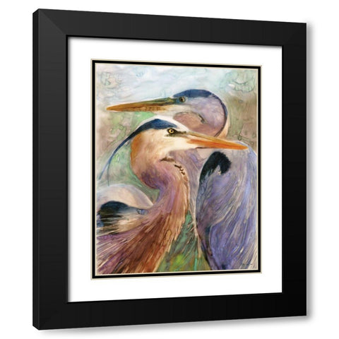 Blue Heron Duet Black Modern Wood Framed Art Print with Double Matting by Stellar Design Studio