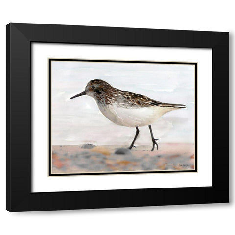 Sandpiper 2 Black Modern Wood Framed Art Print with Double Matting by Stellar Design Studio