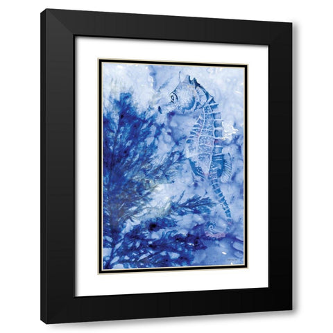 Ocean Blue Seahorse Black Modern Wood Framed Art Print with Double Matting by Stellar Design Studio