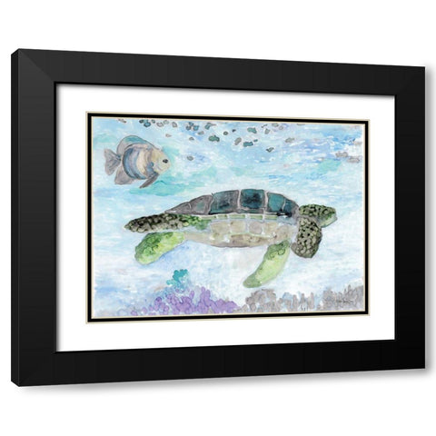 Swimming Sea Turtle Black Modern Wood Framed Art Print with Double Matting by Stellar Design Studio