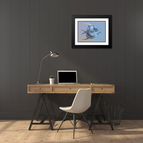 Blue Fish 1 Black Modern Wood Framed Art Print with Double Matting by Stellar Design Studio