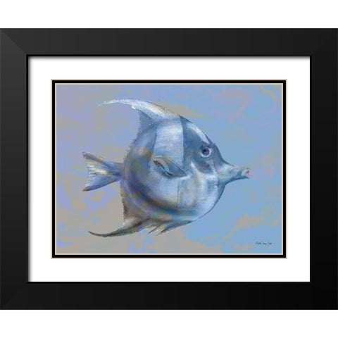 Blue Fish 1 Black Modern Wood Framed Art Print with Double Matting by Stellar Design Studio