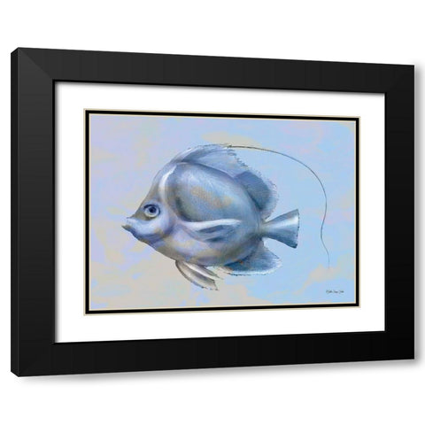 Blue Fish 2 Black Modern Wood Framed Art Print with Double Matting by Stellar Design Studio