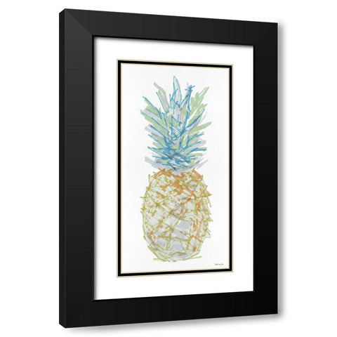 Sketchy Pineapple 1 Black Modern Wood Framed Art Print with Double Matting by Stellar Design Studio