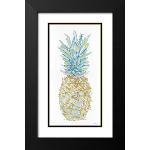 Sketchy Pineapple 1 Black Modern Wood Framed Art Print with Double Matting by Stellar Design Studio