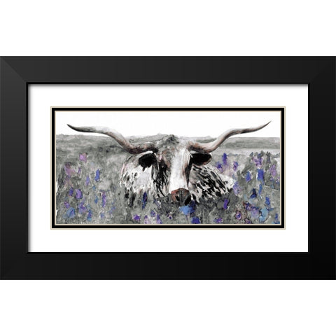 Longhorn in Flower Field   Black Modern Wood Framed Art Print with Double Matting by Stellar Design Studio