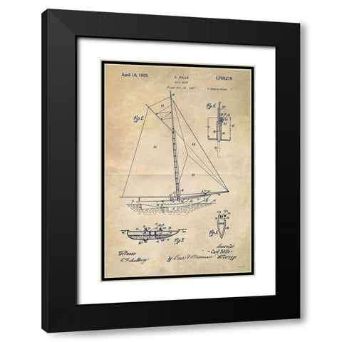 Sailboat Plan I Black Modern Wood Framed Art Print with Double Matting by Stellar Design Studio