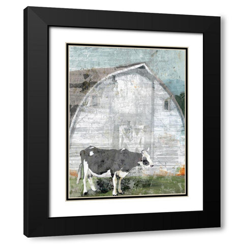 Barn with Cow Black Modern Wood Framed Art Print with Double Matting by Stellar Design Studio