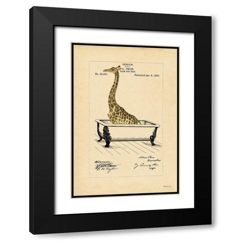 Giraffe in Tub Black Modern Wood Framed Art Print with Double Matting by Stellar Design Studio