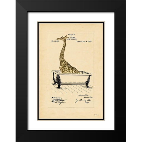 Giraffe in Tub Black Modern Wood Framed Art Print with Double Matting by Stellar Design Studio