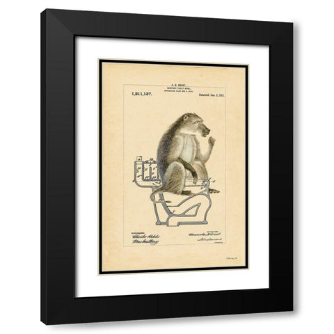 Monkey in Bowl Black Modern Wood Framed Art Print with Double Matting by Stellar Design Studio